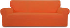 Easy-Going Stretch Oversized Sofa Slipcover 1-Piece Sofa Cover Furniture Protector Couch Soft with Elastic Bottom for Kids, Polyester Spandex Jacquard Fabric Small Checks Orange