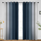 SimpleHome Ombre Room Darkening Curtains for Bedroom, Gradient Navy Blue to Grey White Light Blocking Thermal Insulated Grommet Window Curtains/Drapes for Living Room,2 Panels, 62x96 inches Length
