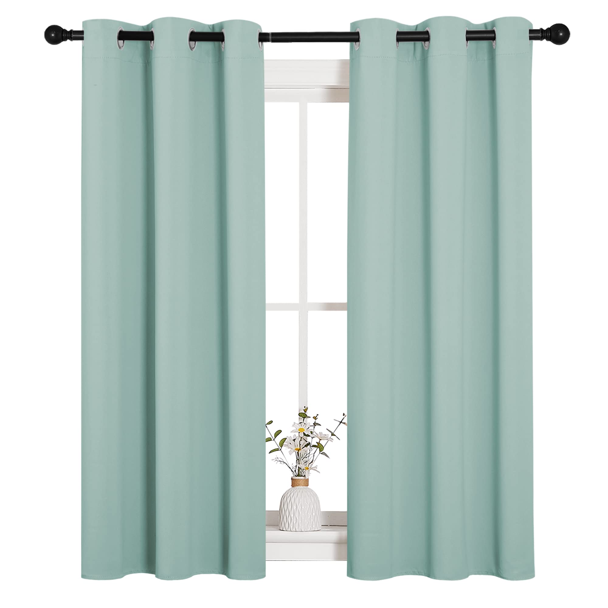 NICETOWN Window Curtain Panels, Thermal Insulated Solid Grommet Blackout Draperies/Drapes for Loft, Dorm (Aqua, One Pair, 34 by 54-inch)