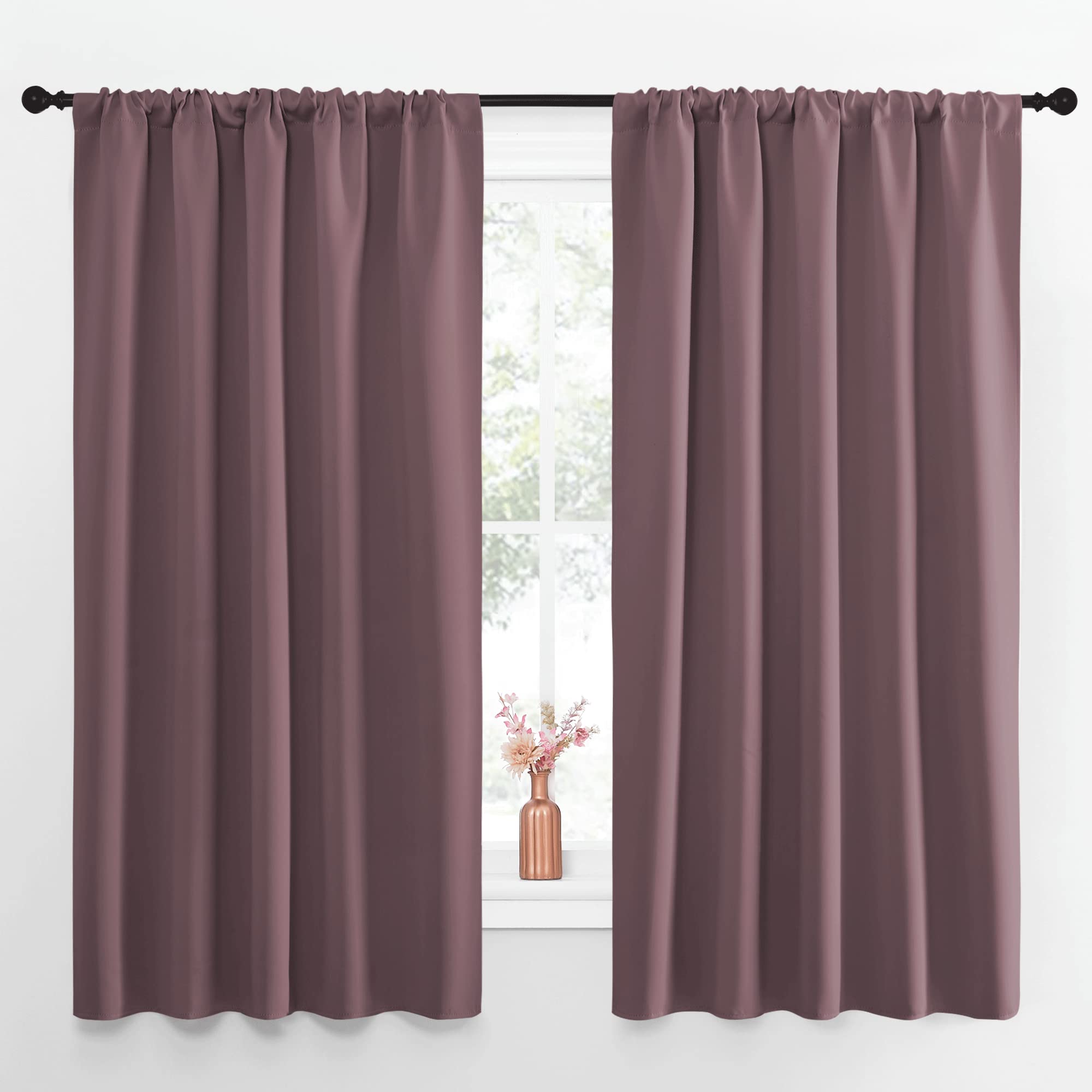 NICETOWN Blackout Curtains for Living Curtains, Room Darkening Curtains & Drapes for Kids Bedroom, Home Decoration Draperies (Dry Rose, 52" x 63", 2 PCs)