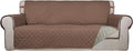 PureFit Reversible Quilted Sofa Cover, Water Resistant Slipcover Furniture Protector, Washable Couch Cover with Non Slip Foam and Elastic Straps for Kids, Pets (X Large, Brown/Beige)