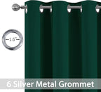 Yakamok Dark Green Blackout Curtains for Bedroom, Room Darkening Thermal Insulated Grommet Window Curtains, Light Blocking Blackout Drapes for Living Room,38Wx63L inch,2 Panels