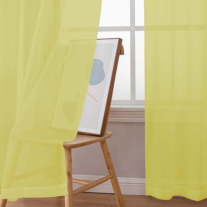 Chyhomenyc Lemon Sheer Curtains 96 inches Long 2 Panels, Light Filtering Soft Airy Solid Elegant Voile Window Treatment Drapes for Bedroom Living Room, 42Wx96L, 8FT L