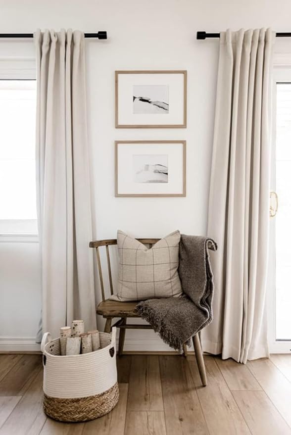 Linen Textured Total Blackout Curtains for Bedroom 96 Inches Long, Cream
