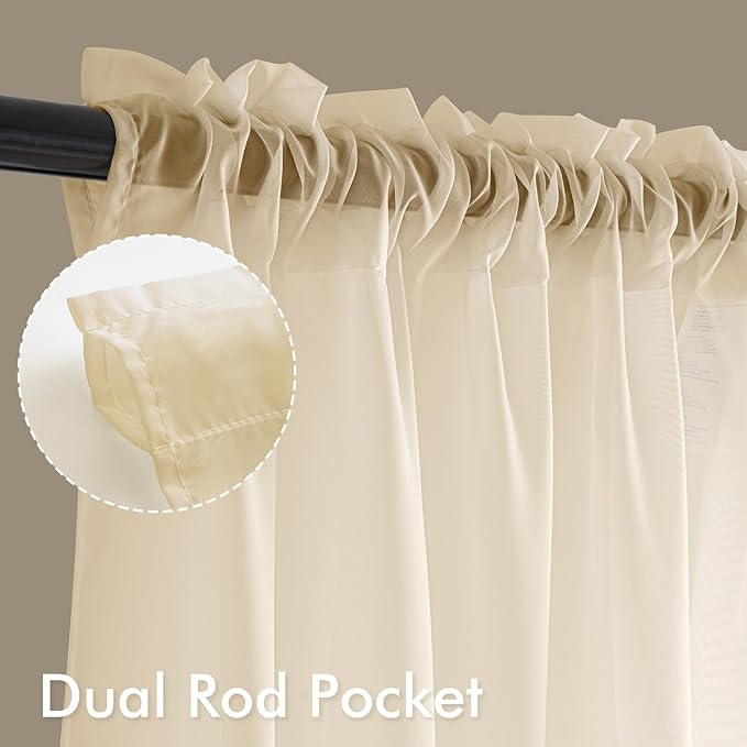 MIULEE Butter Cream Sheer Curtains 84 Inches Long, 4 Panels Set, Rod Pocket Voile Drapes Light Filtering and Semi Transparent, Elegant Window Treatments for Bedroom Living Room,54 x 84 Inches