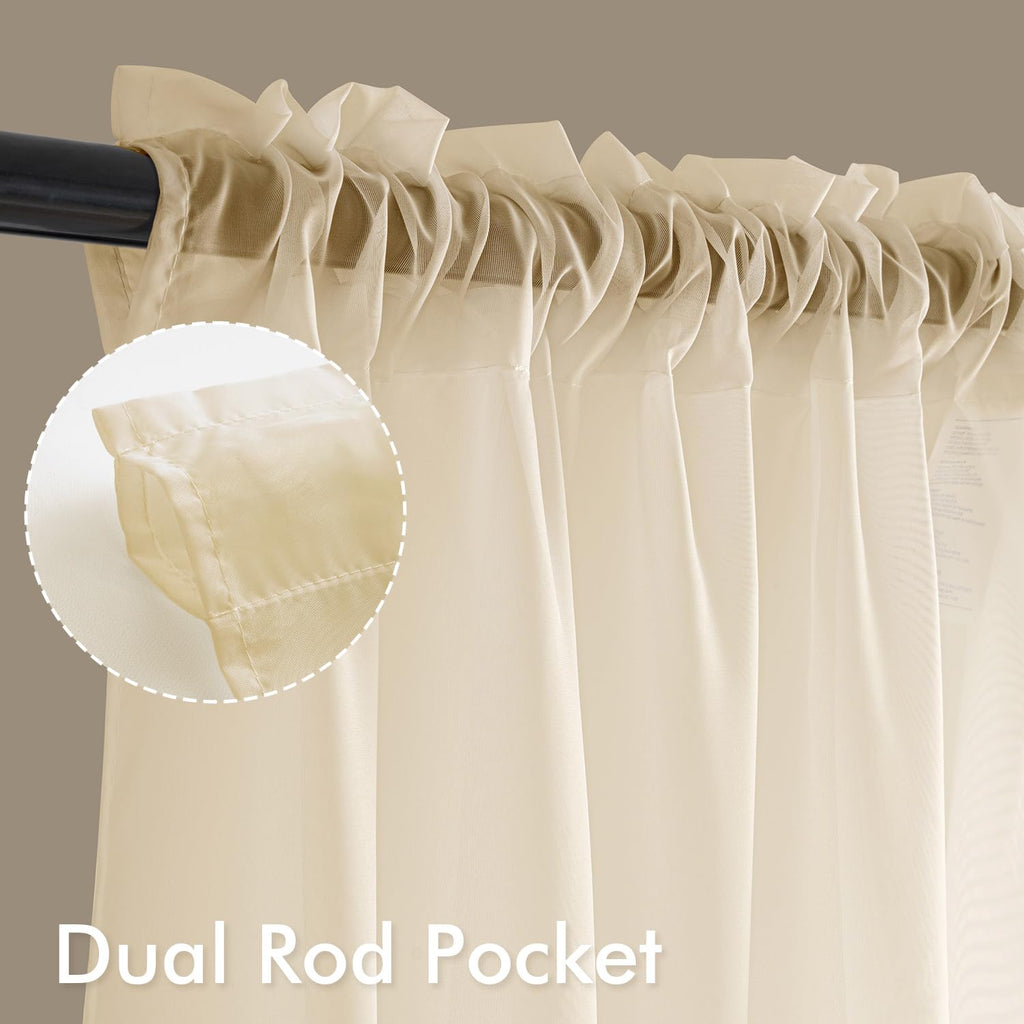 MIULEE Butter Cream Sheer Curtains 102 Inches Long 4 Panels 42 x 102 Inches