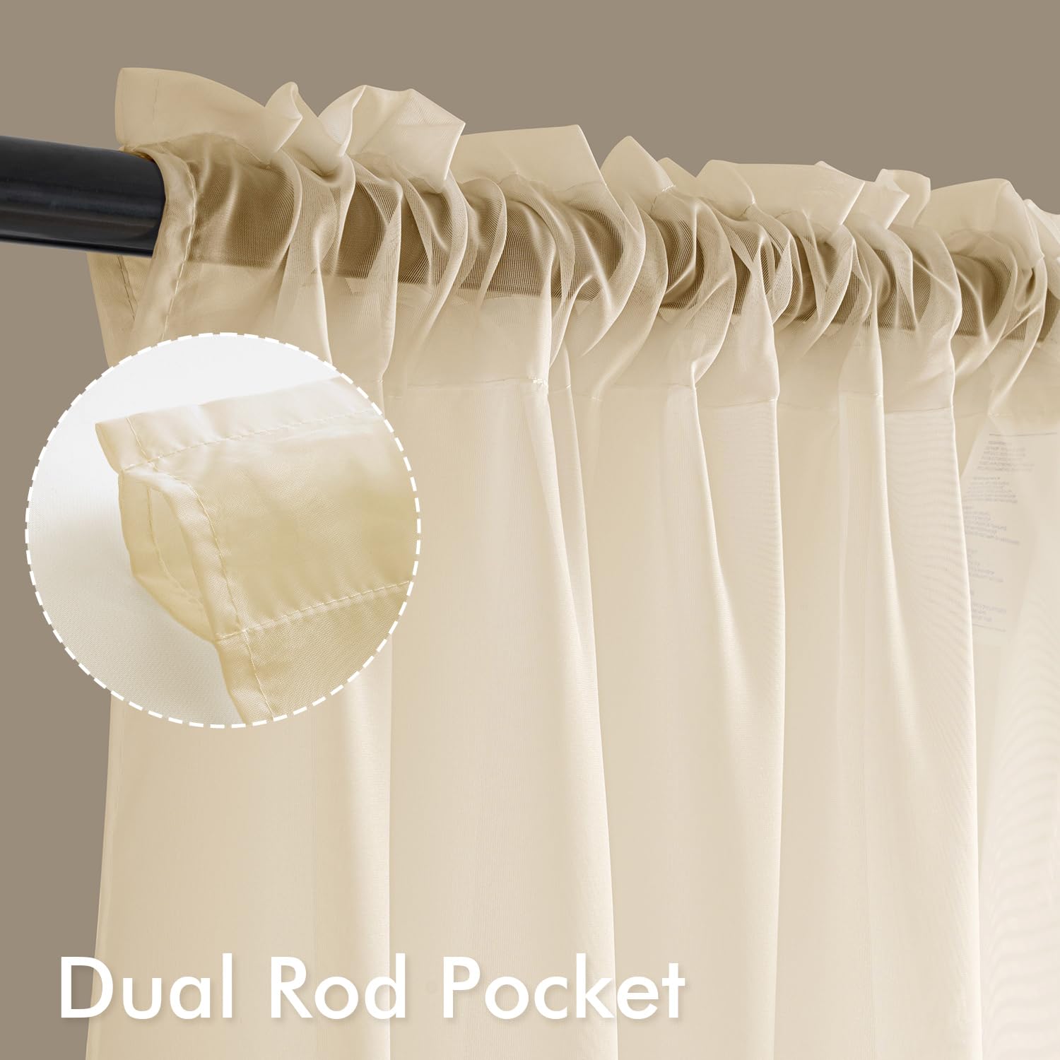 MIULEE Butter Cream Sheer Curtains 102 Inches Long 4 Panels 42 x 102 Inches