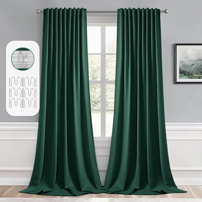 MIULEE Christmas Hunter Green Back Tab Blackout Curtains 52"x96" 2 Panels