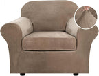 H.VERSAILTEX Rich Velvet Stretch 2 Piece Cover Chair Slipcover Sofa Cover Furniture Protector Couch Soft with Elastic Bottom Chair Couch Cover with Arms Width Up to 49 Inch(Chair,Camel)