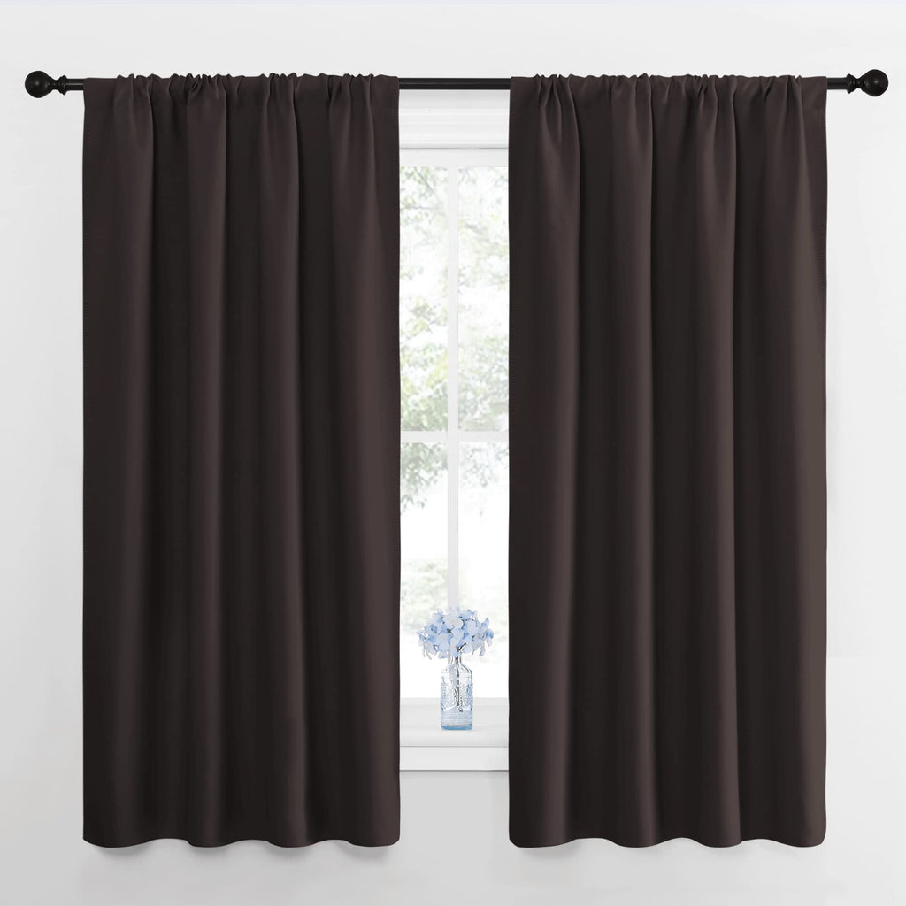 NICETOWN Blackout Curtain Panels 63 inches - Triple Weave Microfiber Energy Saving Thermal Insulated Solid Rod Pocket Blackout Curtains for Bedroom (1 Pair, 42 inches by 63 Inch, Toffee Brown)