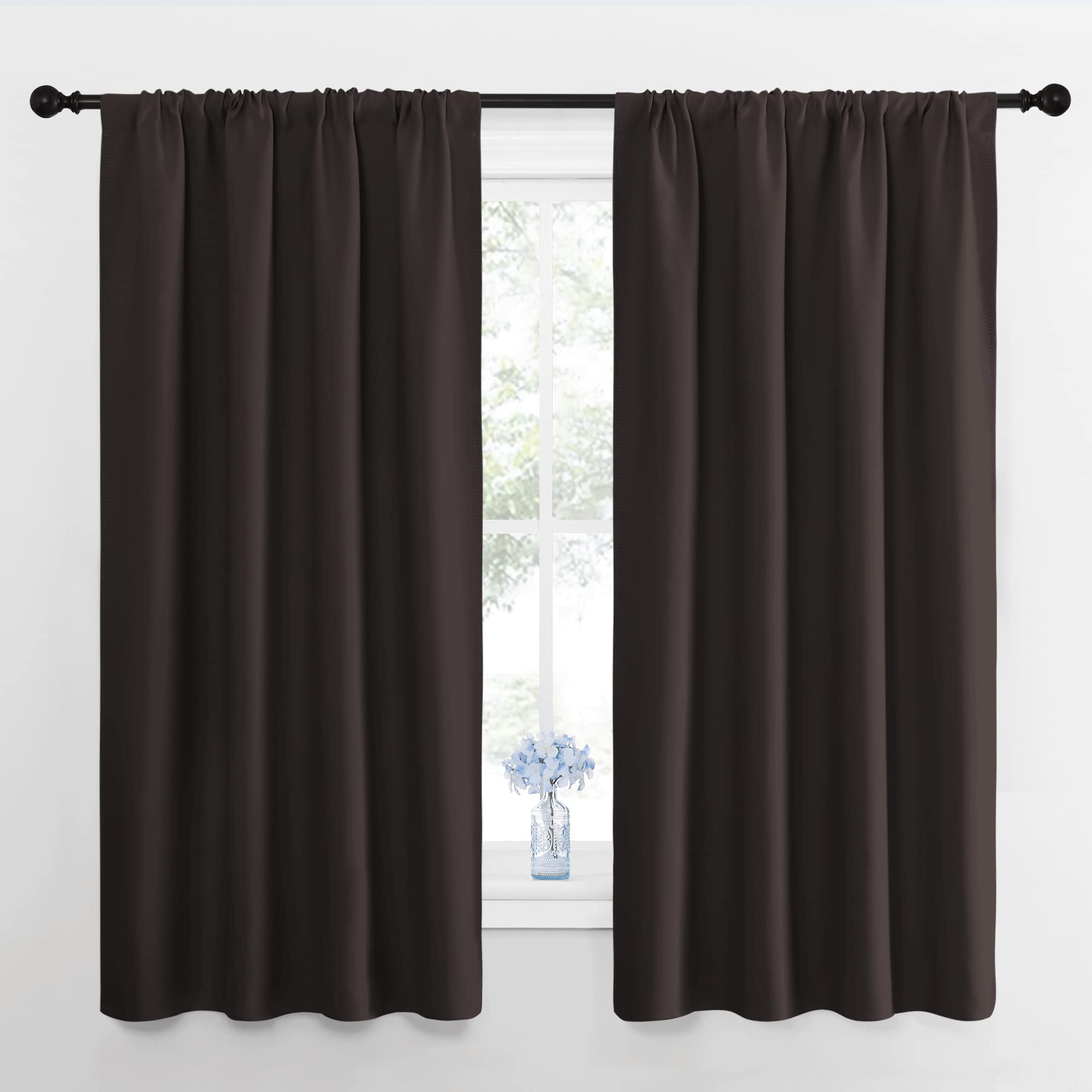 NICETOWN Blackout Curtain Panels 63 inches - Triple Weave Microfiber Energy Saving Thermal Insulated Solid Rod Pocket Blackout Curtains for Bedroom (1 Pair, 42 inches by 63 Inch, Toffee Brown)