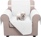 U-NICE HOME Reversible Oversized Chair Covers Quilted Water Repellent Pet Protectors with Elastic Straps(28''Armchair, White/White)