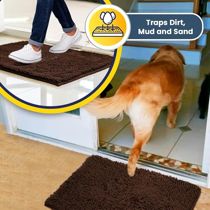 Muddy Mat® | Super Absorbent Door Mat Indoor, Microfiber Quick Dry Chenille Entryway Rug, Non-Slip Front Door Mat, Indoor Mats for Entryway, Machine Washable Pet Rug, Brown 16"x24"