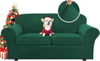 H.VERSAILTEX Real Velvet Plush 3 Piece Stretch Sofa Covers Couch Covers for 2 Cushion Couch Sofa Slipcovers Width Up to 90 Inch Feature Thick Soft Stay in Place (Large Sofa, Vintage Green)