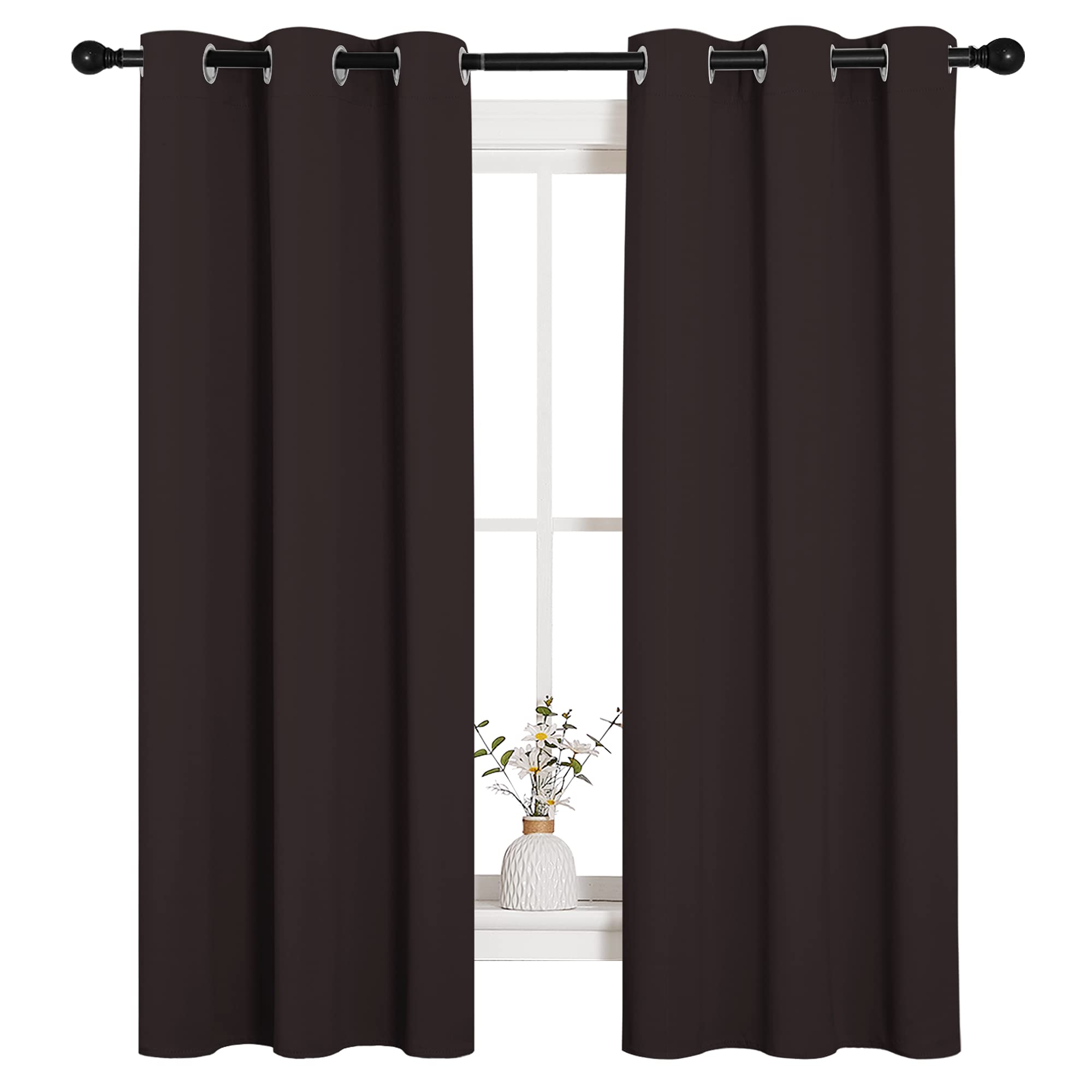 NICETOWN Blackout Curtain Panels for Bedroom Window, Triple Weave Microfiber Energy Saving Thermal Insulated Solid Grommet Blackout Draperies and Drapes (1 Pair, 34 inches by 63 Inch, Toffee Brown)