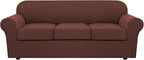 H.VERSAILTEX 4 Piece Stretch Sofa Covers for 3 Cushion Couch Covers for Living Room Furniture Slipcovers (Base Cover Plus 3 Seat Cushion Covers) Upgraded Thicker Jacquard Fabric (Sofa, Burnt Brick)