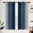 SimpleHome Ombre Room Darkening Curtains for Bedroom, Gradient Navy Blue to Grey White Light Blocking Thermal Insulated Grommet Window Curtain/Drapes for Living Room,2 Panels, 42x63 inches Length