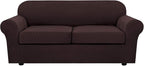 H.VERSAILTEX 3 Piece Stretch Sofa Covers for 2 Cushion Sofa Couch Covers for Living Room Sofa Slipcovers (Base Cover Plus 2 Seat Cushion Covers) Thicker Jacquard Fabric(Large Sofa, Chocolate)