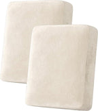 H.VERSAILTEX Velvet Stretch Couch Cushion Cover Plush Cushion Slipcover for Chair Loveseat Sofa Cushion Furniture Protector Seat Cushion Sofa Cover (2 Piece Medium Sofa Cushion Covers, Cream)