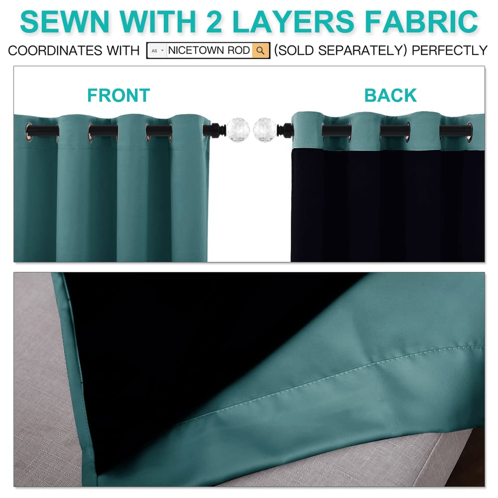 NICETOWN 100% Blackout Blinds, Laundry Room Decor Window Treatment Curtains, Thermal Insulated Energy Smart Drapes and Draperies for Villa, Hall and Studio, Sea Teal, Set of 2, 52 inches x 95 inches