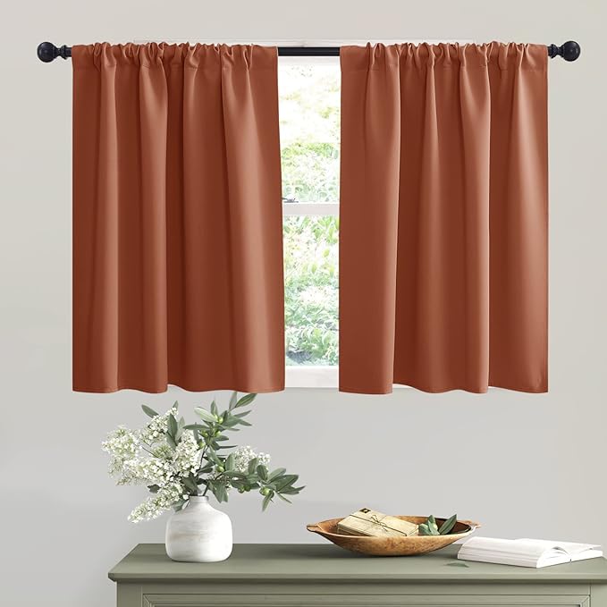 RYB HOME Short Burnt Orange Blackout Curtains for Small Bedroom Window Cafe