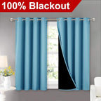 NICETOWN 100% Blackout Short Curtains with Black Liners, Thermal Insulated Full Blackout Lined Drapes, Energy Efficiency Window Draperies for Boy's Room (Teal Blue, 2 Panels, 52-inch W by 45-inch L)
