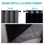 NICETOWN 100% Blackout Short Curtains with Black Liners, 2 Panels, 37" W by 50" L, Grey, Solid Thermal Insulated Full Blackout 2-Layer Lined Drapes, Energy Efficiency Window Draperies for Bedroom
