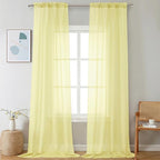Chyhomenyc Sheer Curtains 108 Inch Length 2 Panels Set - Extra Long Light Filtering Solid Voile Window Drapes for Living Room Bedroom, 42Wx108L, 9FT Length, Light Yellow