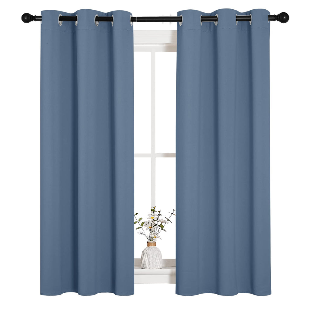 NICETOWN Kitchen Curtains with Grommet Top, Privacy & Room Darkening Thermal Insulated Draperies for Boys Bedroom, Nursery (Stone Blue, 34" Wide by 54" Long, Set of 2)