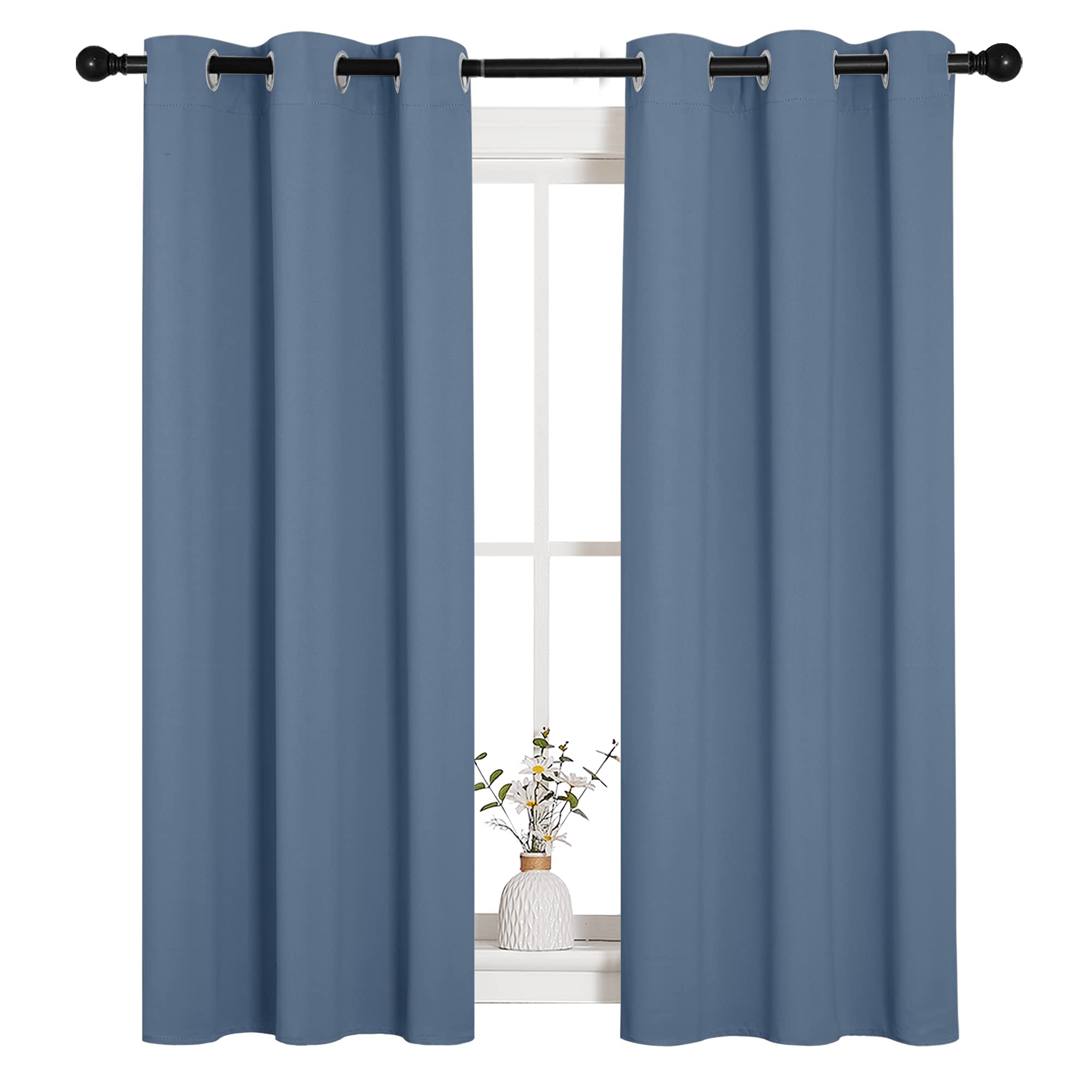 NICETOWN Kitchen Curtains with Grommet Top, Privacy & Room Darkening Thermal Insulated Draperies for Boys Bedroom, Nursery (Stone Blue, 34" Wide by 54" Long, Set of 2)
