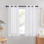 NICETOWN White Sheer 48 inch Curtains, Grommet Short Curtains Airy Voile Textured Soft and Lightweight Half Window Treatments for Bedroom/Cafe, W42 x L48, 2 Panels