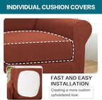 Turquoize 2 Piece Chair Covers Chair Slipcovers for Living Room Armchair Couch Cover Chair Sofa Cover with Individual Cushion Covers Furniture Cover for Chairs Feature Jacquard Fabric (Chair, Rust)