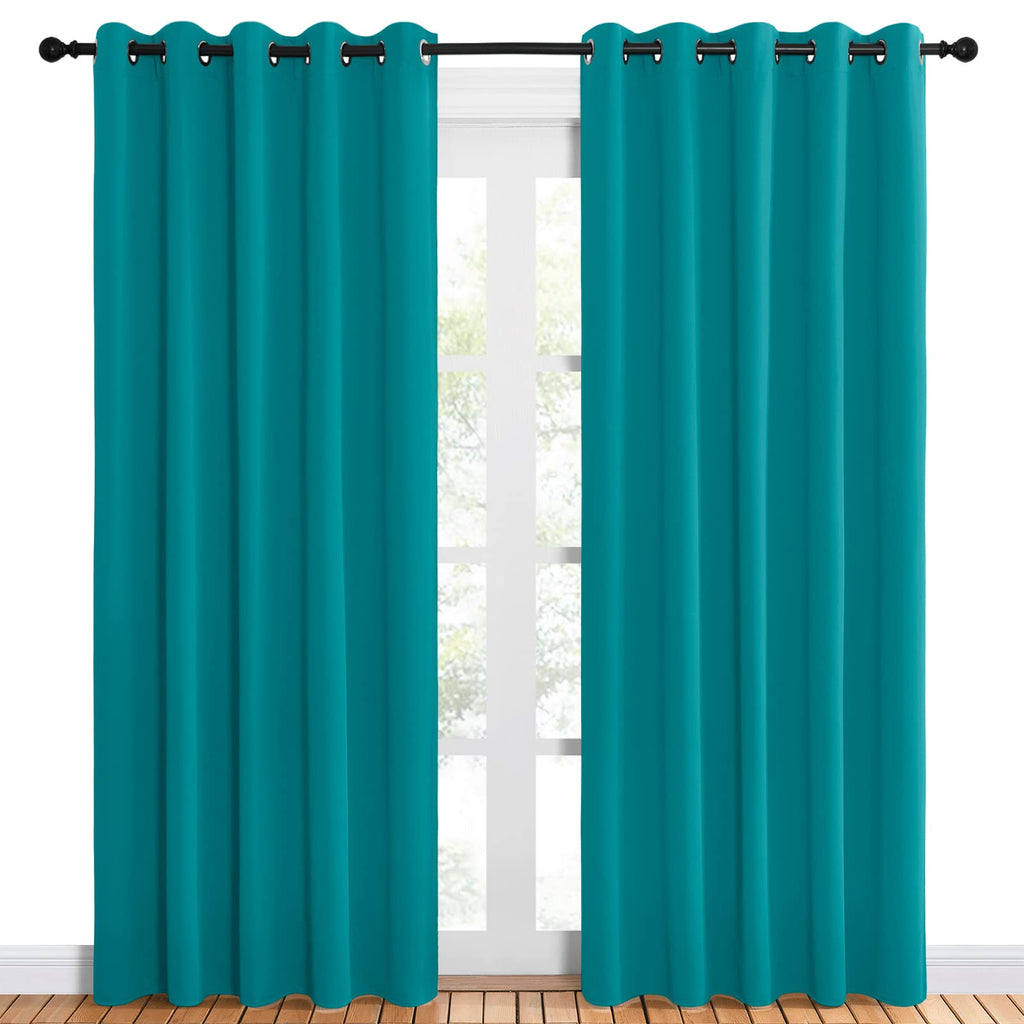 NICETOWN Blackout Draperies Curtains for Kids Room, Window Treatment Thermal Insulated Solid Grommet Blackout Drape Panels for Bedroom (Peacock Teal, Set of 2, 60 by 84 inches)