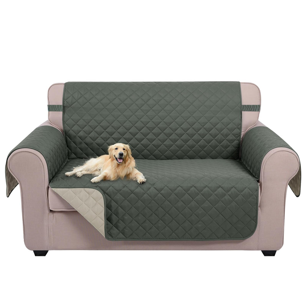 U-NICE HOME Loveseat Sofa Cover for 2 Cushion Couch, Grey/Beige