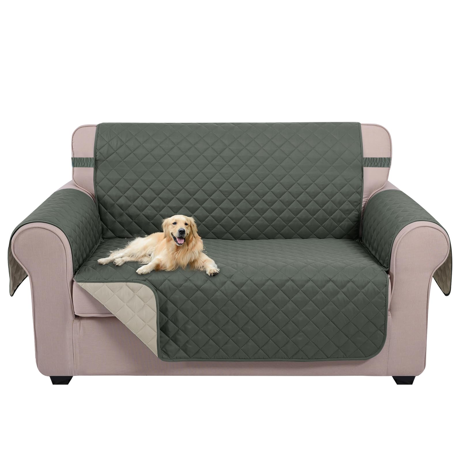 U-NICE HOME Loveseat Sofa Cover for 2 Cushion Couch, Grey/Beige