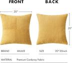 MIULEE Golden Mustard Decorative Throw Pillow Covers 20x20 Inch for Couch Bed Sofa Pack of 2 Boho Farmhouse Throw Pillows Soft Cross Corduroy Patchwork Textured Cushion Cases