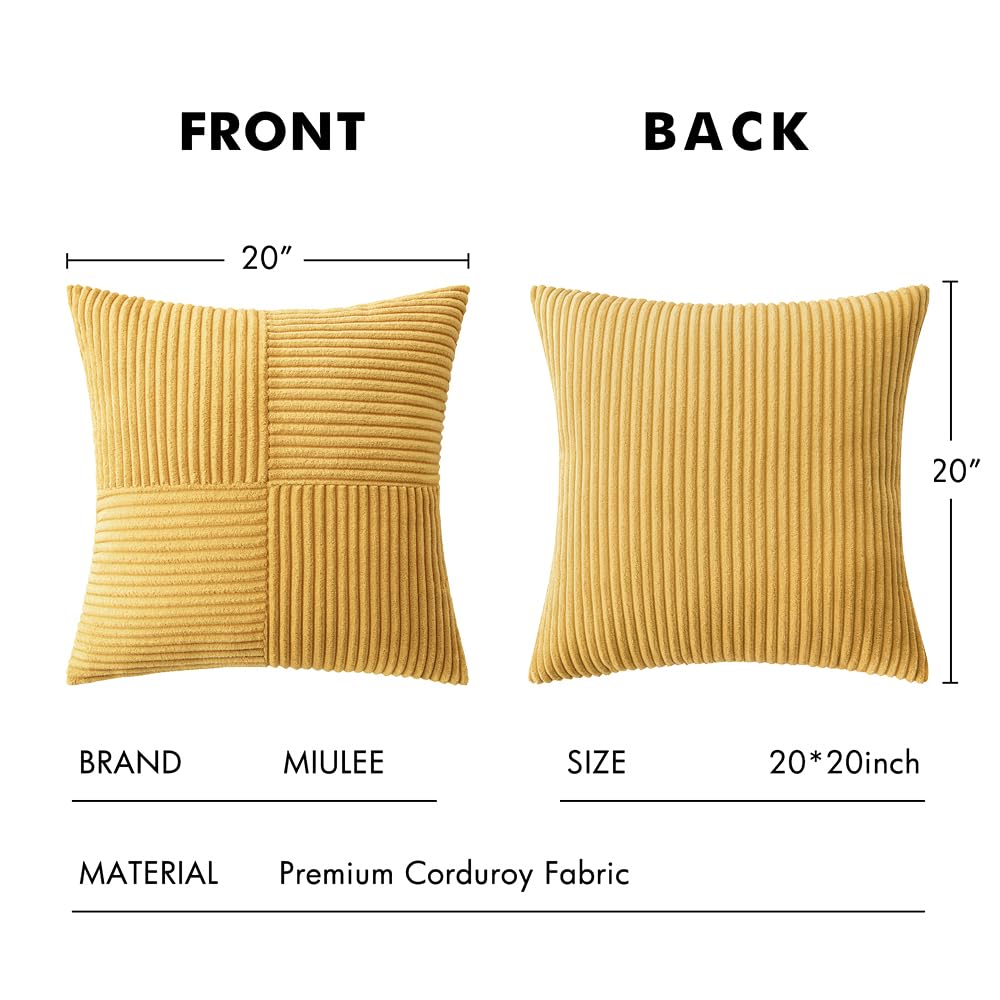 MIULEE Golden Mustard Decorative Throw Pillow Covers for Couch 20x20 Inch