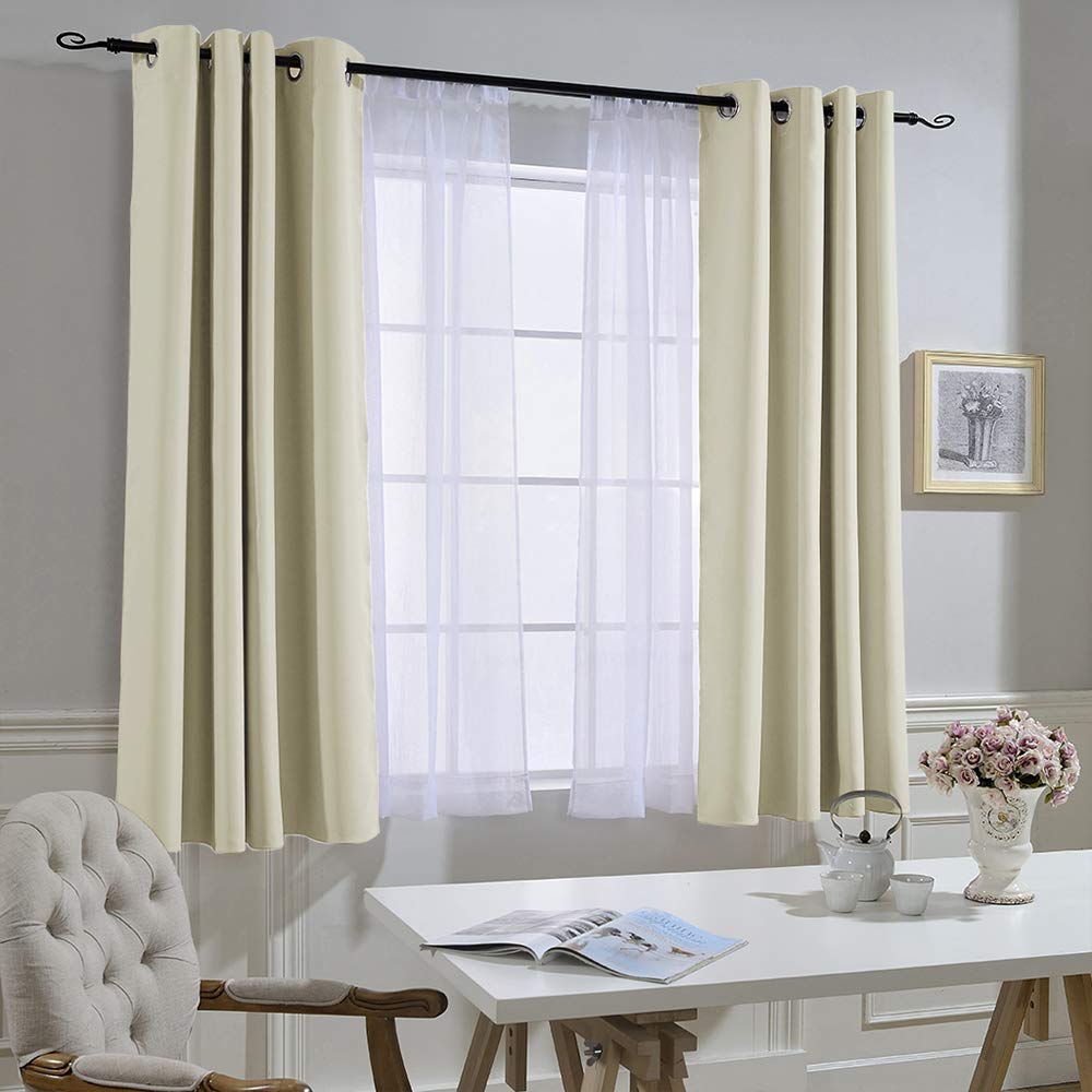 NICETOWN Short Window Curtains 45" L - Grommet Sunlight Reducing Solid Vertical Curtains and Drapes for Cafe & Home Office, Beige, 52" Wide Per Panel, Sold by 2 Panels