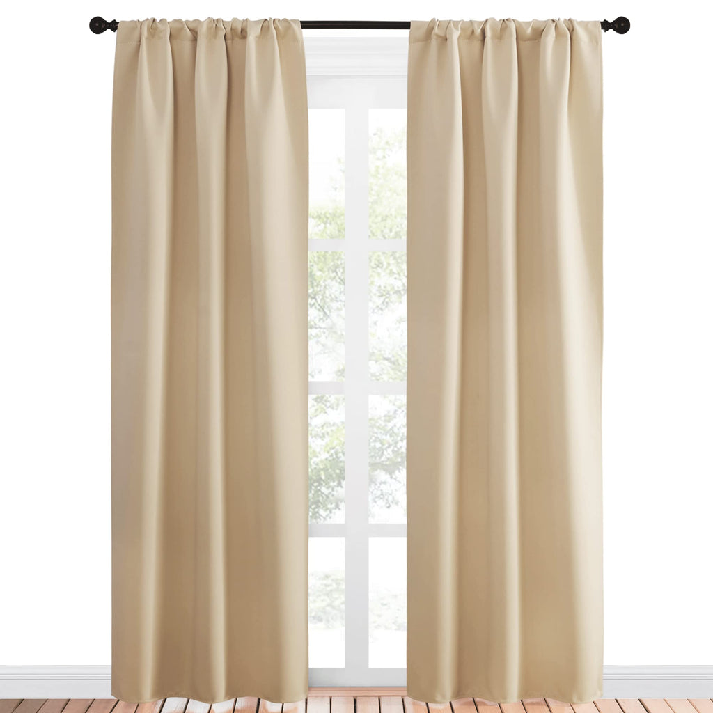 NICETOWN Blackout Room Darkening Curtains - Home Decoration Light & Noise Reducing Thermal Insulated Window Draperies with Rod Pocket Top (Biscotti Beige, 2 Panels, 34 inches Wide x 84 inches Long)