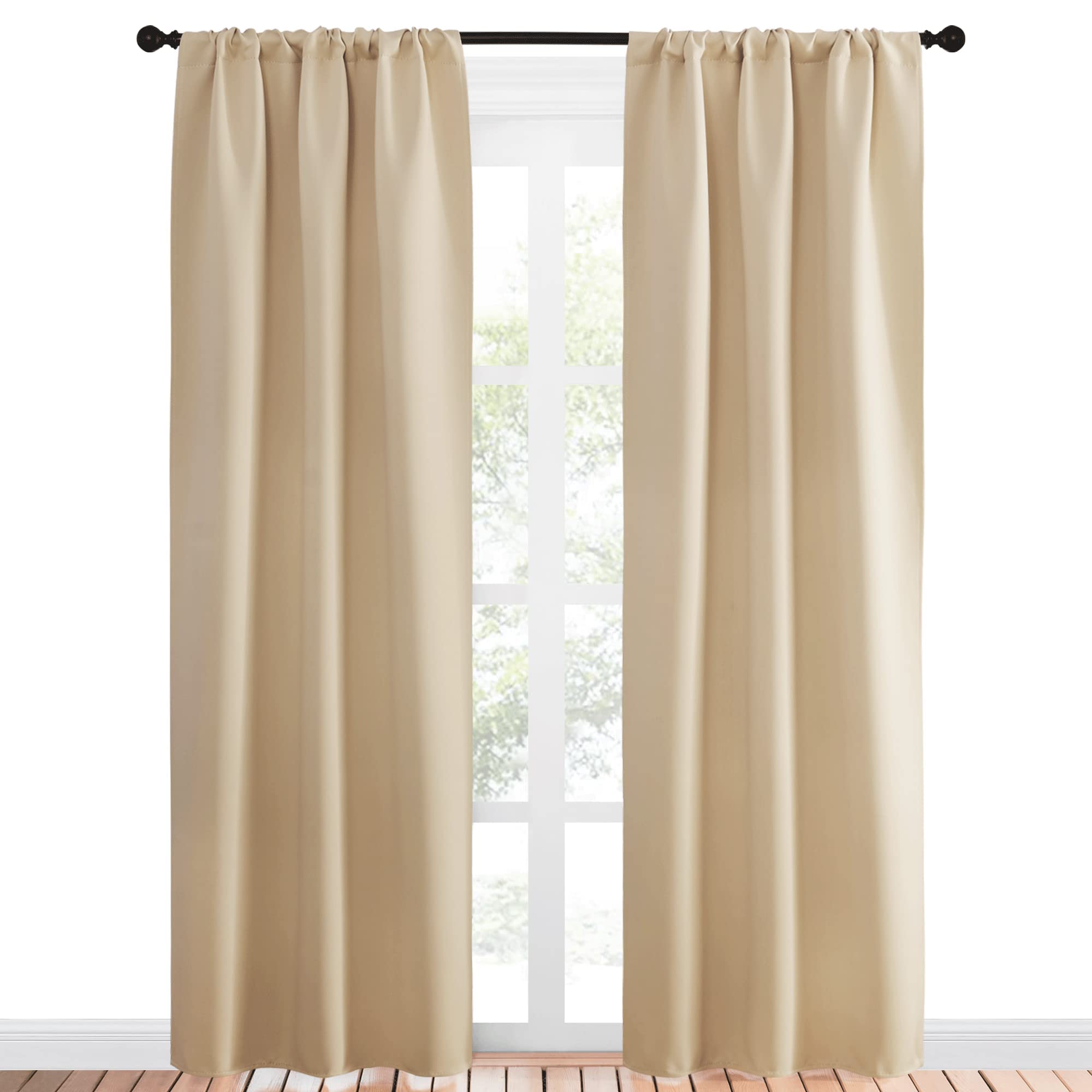 NICETOWN Blackout Room Darkening Curtains - Home Decoration Light & Noise Reducing Thermal Insulated Window Draperies with Rod Pocket Top (Biscotti Beige, 2 Panels, 34 inches Wide x 84 inches Long)