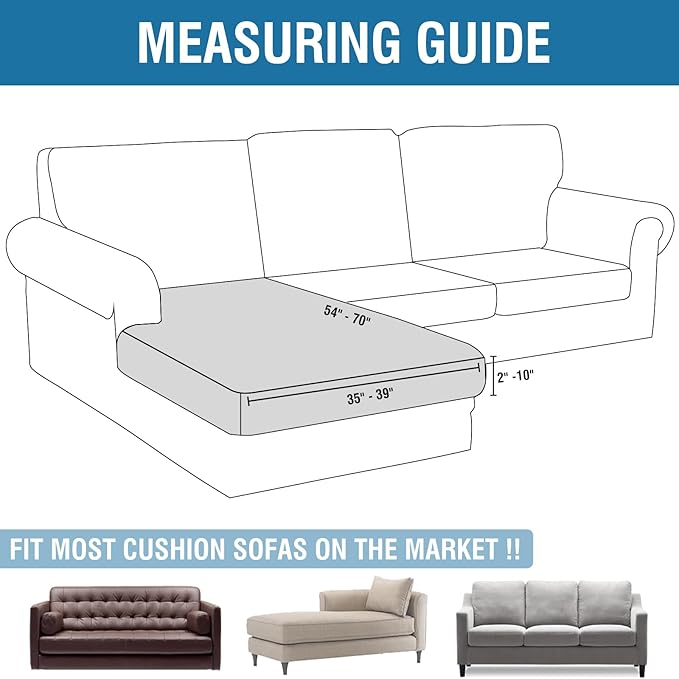Couch Cover Velvet Chaise Cushion Cover for Sectional Sofas - Elastic L-Shaped Sofa Seat Covers Washable, Slipcover Protector (1-Piece, Cream)