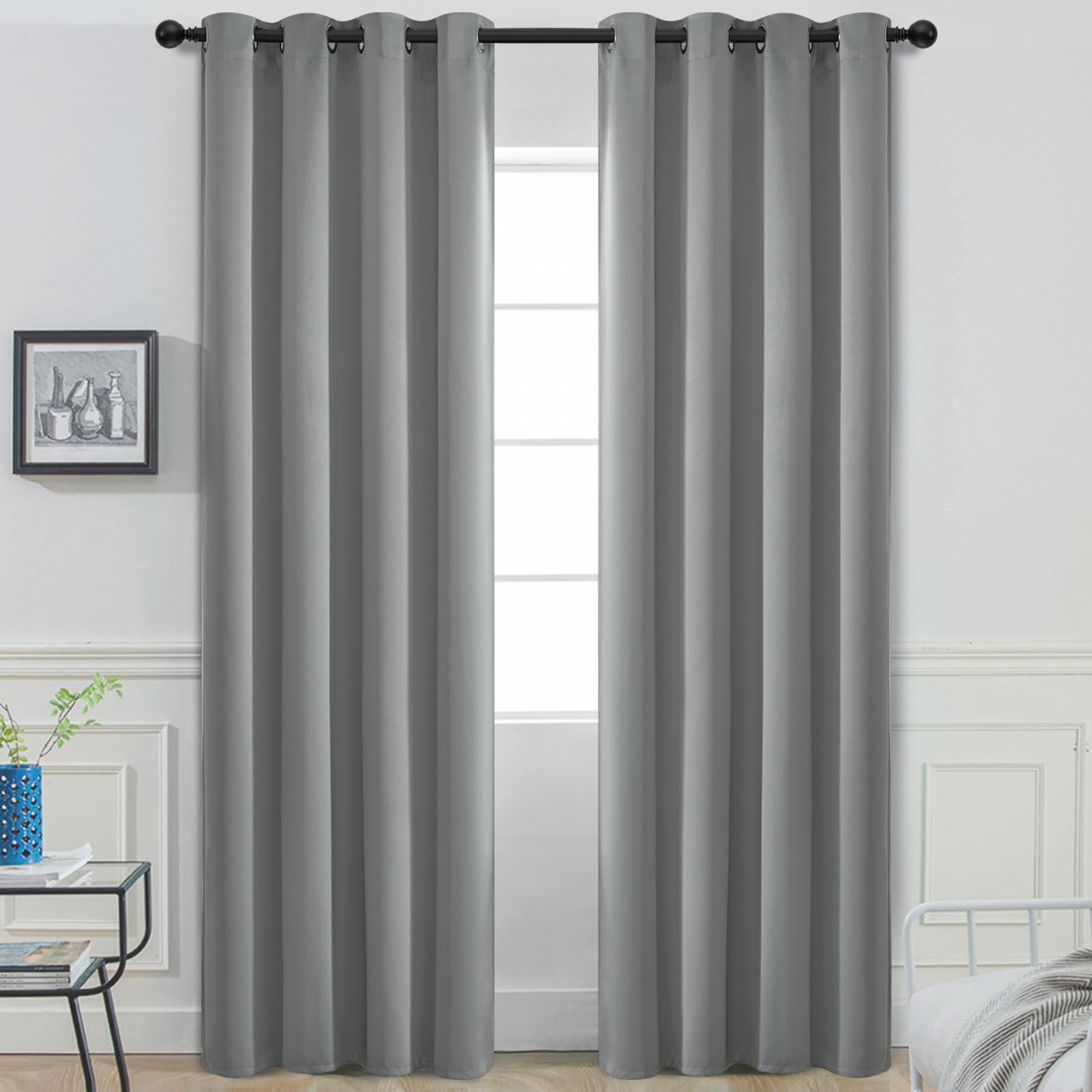 Yakamok Room Darkening Curtains 52x90 inch Length Dove Grey-Living Room