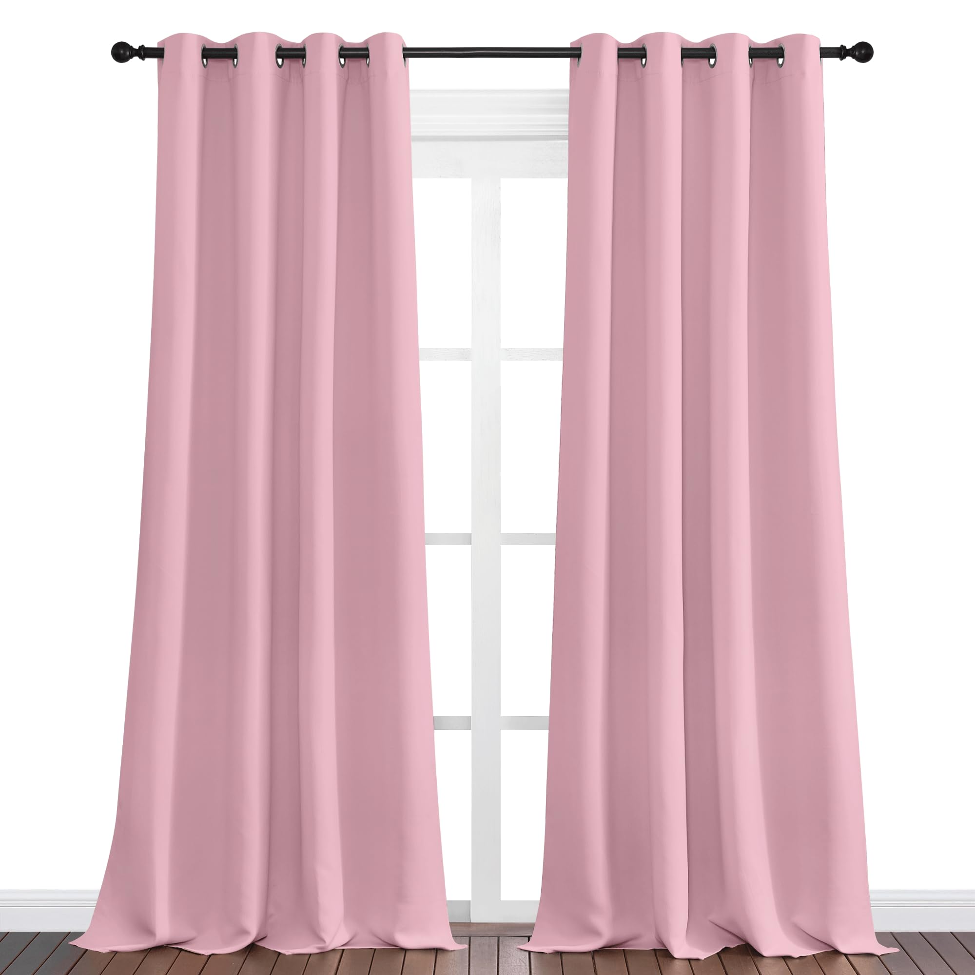 NICETOWN Crystal Pink Blackout Draperies Curtains - Pair of Grommet Top Thermal Insulated Blackout Decorative Curtains for Thanksgiving Day & Christmas Decor(55 inches Wide by 96 inches Long)