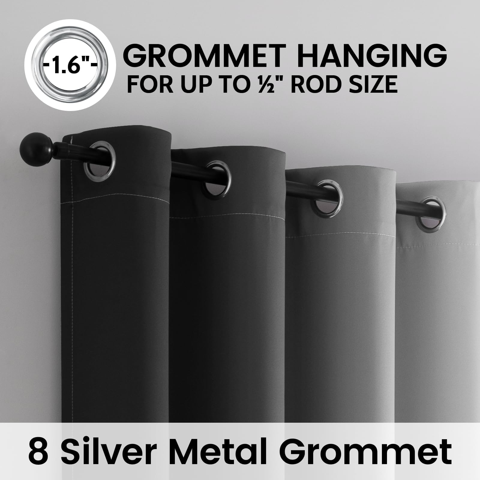 SimpleHome 100% Blackout Ombre Bedroom Curtains Black and Greyish White,45L