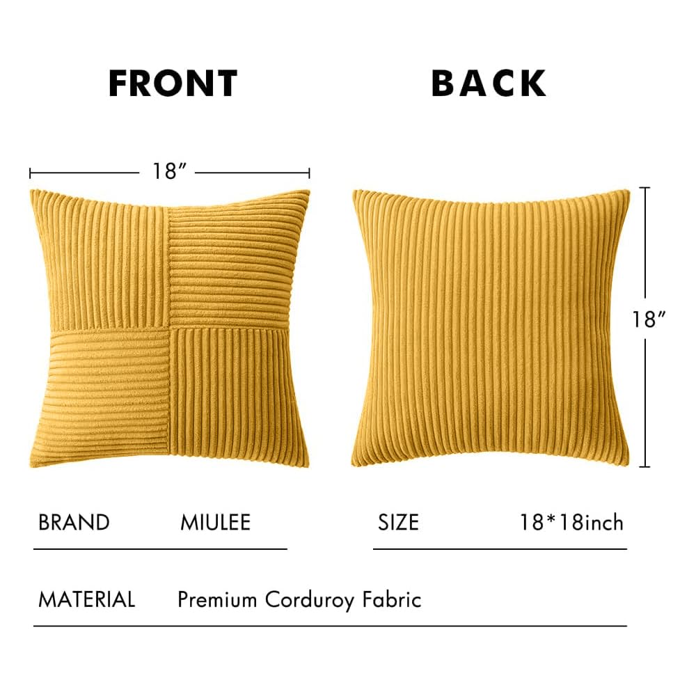 MIULEE Mustard Yellow Decorative Throw Pillow Covers for Couch 18x18 Inch