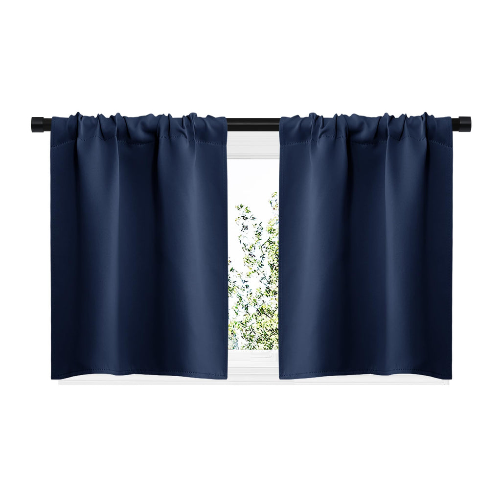 NICETOWN RV Blackout Curtains for Camper Windows, Kitchen Curtains, Short Blackout Curtains & Drapes, Thermal Insulated Rod Pocket Window Treatment Draperies for Nursery (Navy, 29" x 20", Set of 2)