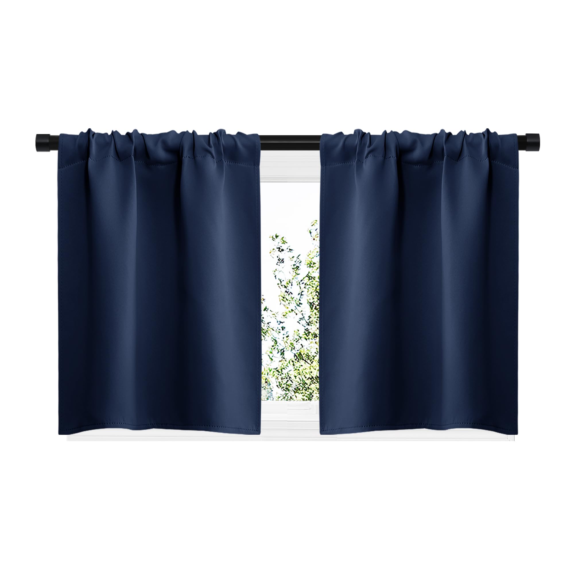 NICETOWN RV Blackout Curtains for Camper Windows, Kitchen Curtains, Short Blackout Curtains & Drapes, Thermal Insulated Rod Pocket Window Treatment Draperies for Nursery (Navy, 29" x 20", Set of 2)