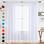 SpaceDresser Basic Rod Pocket Sheer Voile Window Curtain Panels White 1 Pair 2 Panels 70 Width 84 Inch Long for Kitchen Bedroom Children Living Room Yard(White,70 W x 84 L)