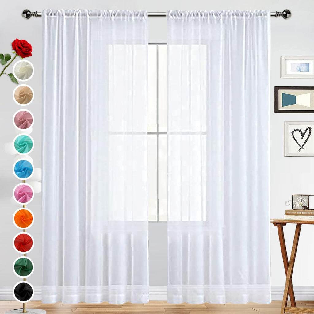 SpaceDresser Basic Rod Pocket Sheer Voile Window Curtain Panels White 1 Pair 2 Panels 42 Width 72 Inch Long for Kitchen Bedroom Children Living Room Yard(White,42 W x 72 L)