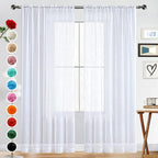 SpaceDresser Basic Rod Pocket Sheer Voile Window Curtain Panels White 1 Pair 2 Panels 60 Width 108 Inch Long for Kitchen Bedroom Children Living Room Yard（White，60Wx 108L）